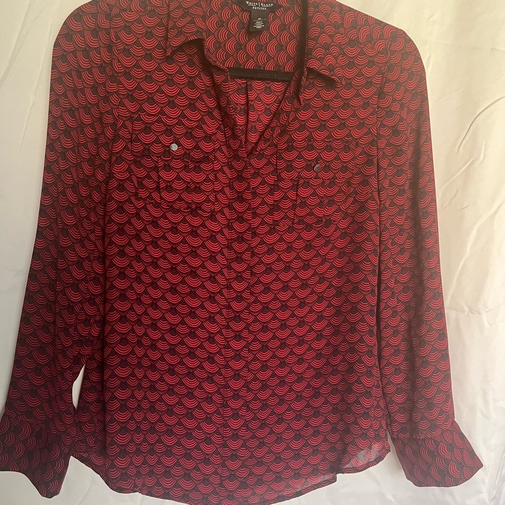 White House Black Market Red and Black Patterned Blouse